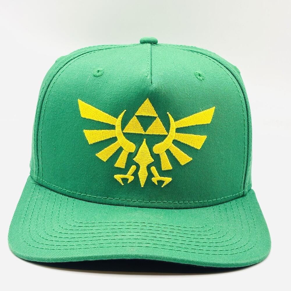 The Legend of Zelda Snapback Hat Triforce Logo Green Embroidered Wool Blend